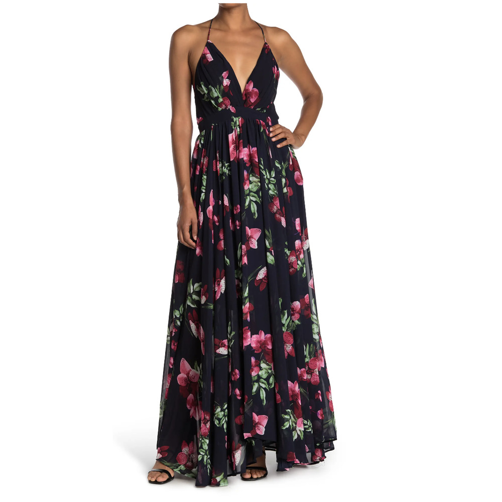 MEGHAN LA Enchanted Garden Floral Print Maxi Dress
